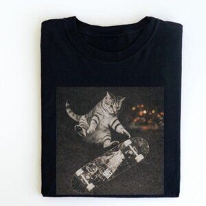 Retro Skater Kitten Graphic Tee, Funny Skate Punk Cat Shirt